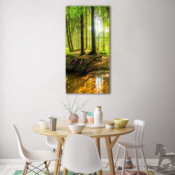 Fotocuadro de cristal elegante para hogar vertical Un arroyo en el bosque