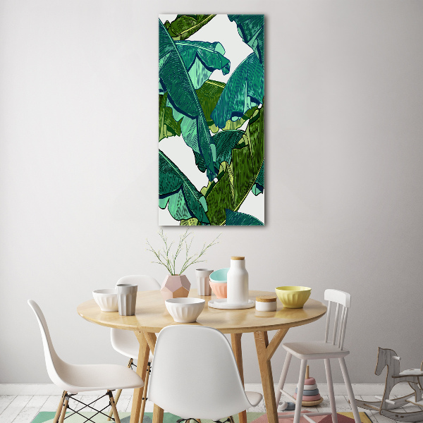 Fotocuadro de cristal elegante para hogar vertical hojas de plátano
