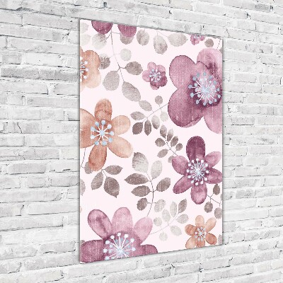 Cuadro decorativo en cristal con canto pulido vertical Patrón floral