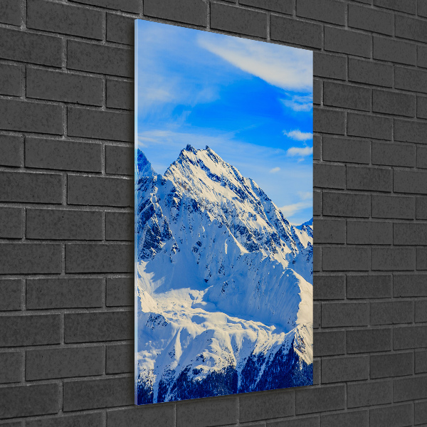 Cuadro de cristal moderno efecto brillo vertical Montañas en invierno