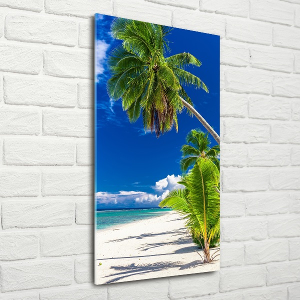 Cuadro decorativo en cristal con canto pulido vertical Playa tropical