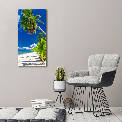 Cuadro decorativo en cristal con canto pulido vertical Playa tropical