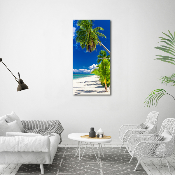 Cuadro decorativo en cristal con canto pulido vertical Playa tropical