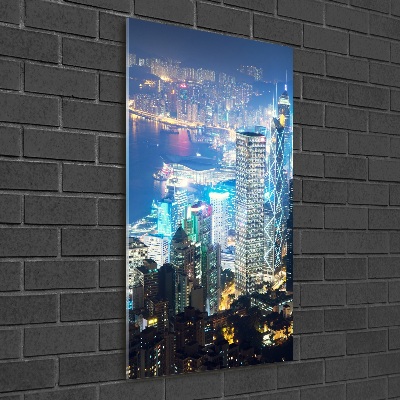 Cuadro de vidrio templado 4mm para pared vertical Hong Kong de noche