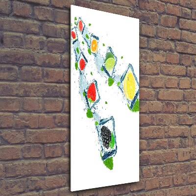 Cuadro decorativo en cristal con canto pulido vertical Fruta y hielo