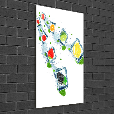 Cuadro decorativo en cristal con canto pulido vertical Fruta y hielo