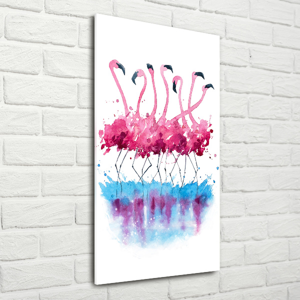 Cuadro de cristal moderno efecto brillo vertical Flamencos