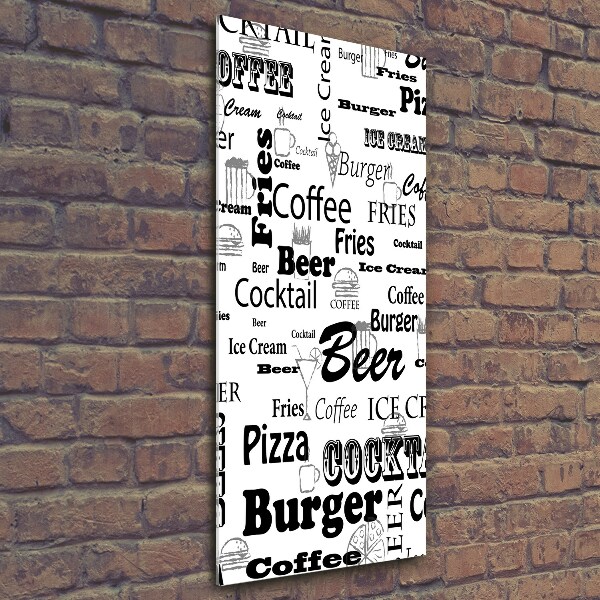 Cuadro de cristal moderno efecto brillo vertical Menú del restaurante