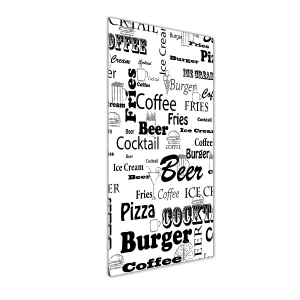 Cuadro de cristal moderno efecto brillo vertical Menú del restaurante