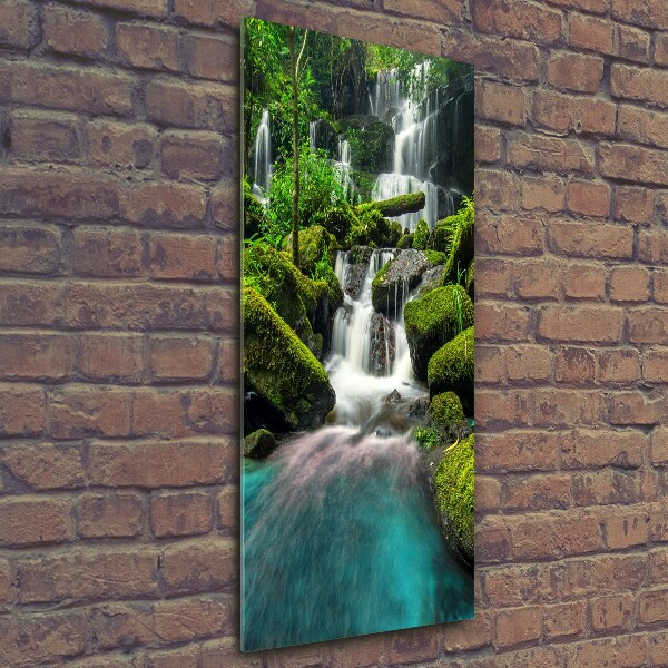 Cuadro decorativo en cristal con canto pulido vertical Cascada en la selva