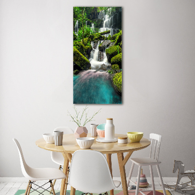 Cuadro decorativo en cristal con canto pulido vertical Cascada en la selva