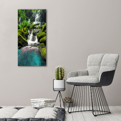 Cuadro decorativo en cristal con canto pulido vertical Cascada en la selva