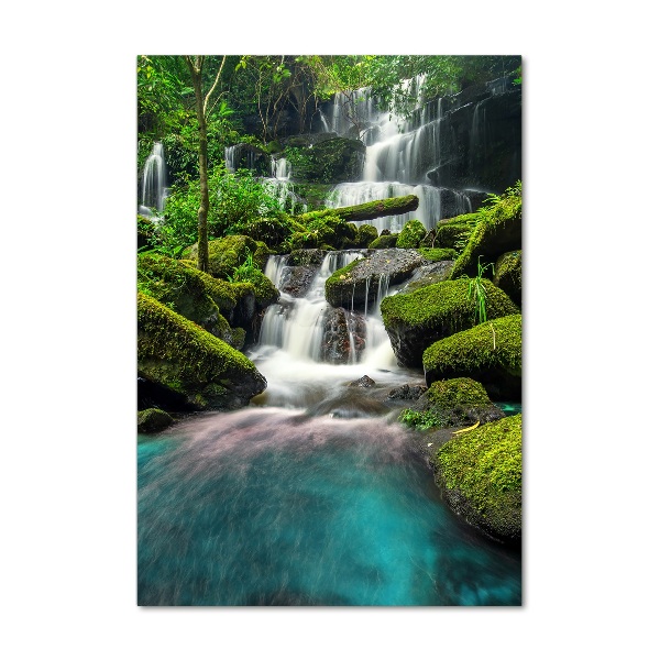 Cuadro decorativo en cristal con canto pulido vertical Cascada en la selva