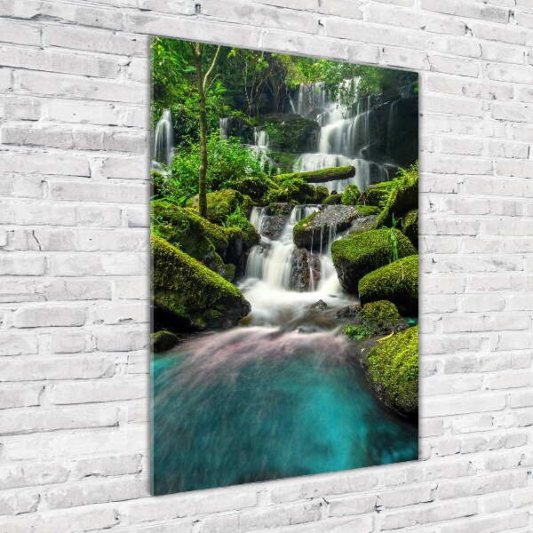Cuadro decorativo en cristal con canto pulido vertical Cascada en la selva
