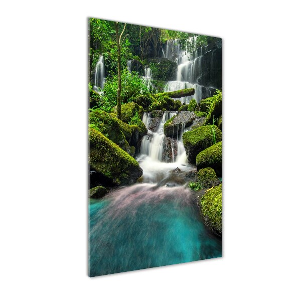 Cuadro decorativo en cristal con canto pulido vertical Cascada en la selva