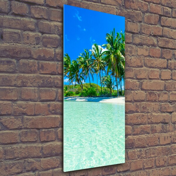 Cuadro decorativo en cristal con canto pulido vertical Playa tropical