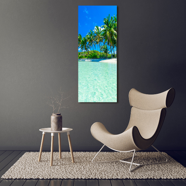 Cuadro decorativo en cristal con canto pulido vertical Playa tropical