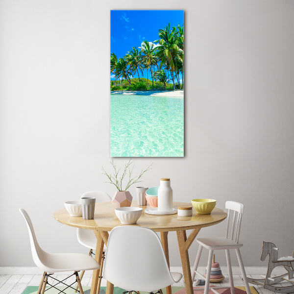 Cuadro decorativo en cristal con canto pulido vertical Playa tropical