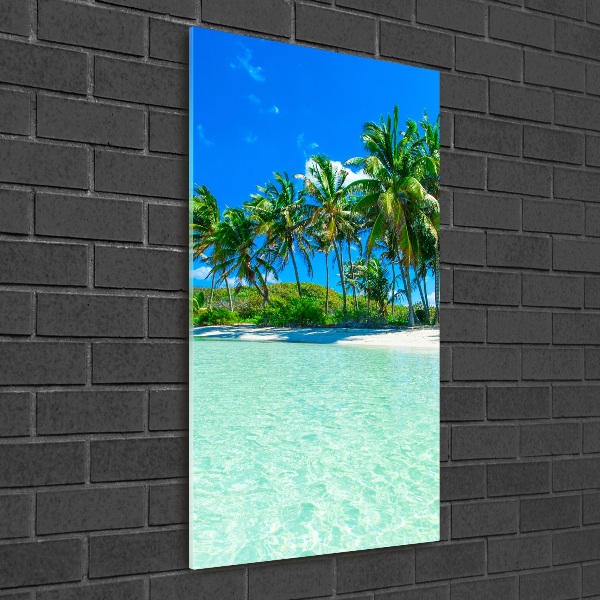 Cuadro decorativo en cristal con canto pulido vertical Playa tropical