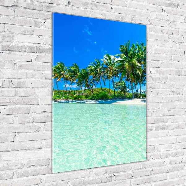 Cuadro decorativo en cristal con canto pulido vertical Playa tropical