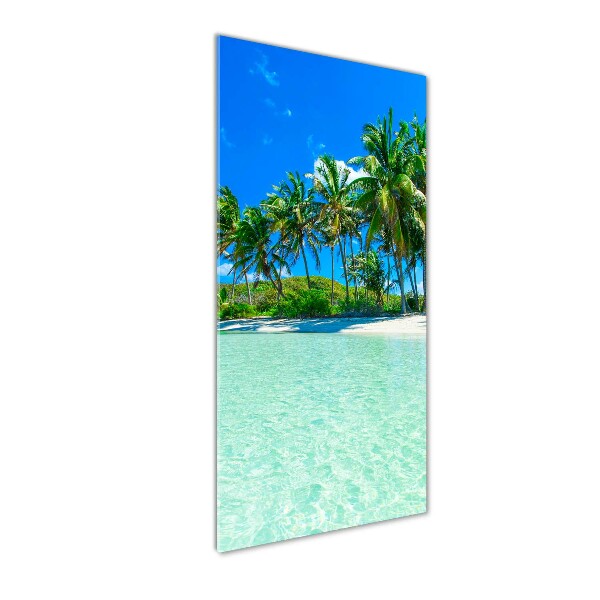 Cuadro decorativo en cristal con canto pulido vertical Playa tropical