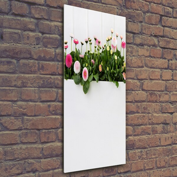 Cuadro de vidrio templado 4mm para pared vertical margaritas rosas