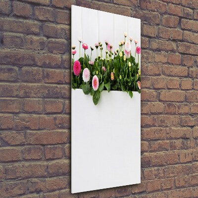 Cuadro de vidrio templado 4mm para pared vertical margaritas rosas