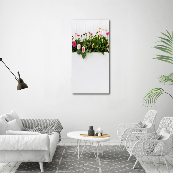 Cuadro de vidrio templado 4mm para pared vertical margaritas rosas