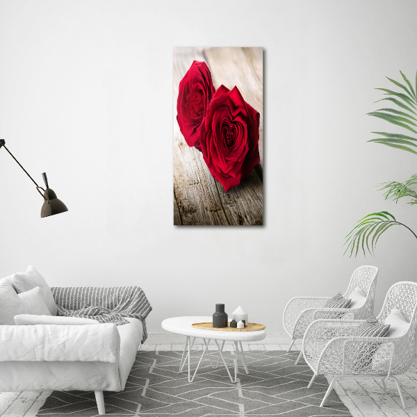 Fotocuadro de cristal elegante para hogar vertical rosas rojas
