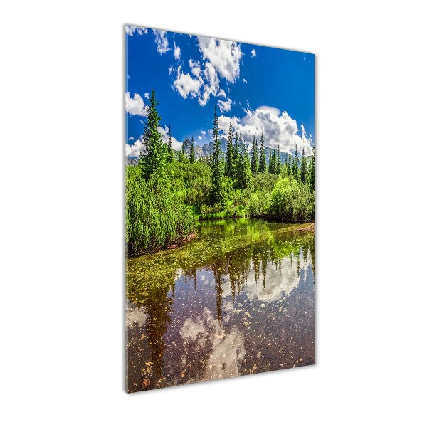 Cuadro decorativo en cristal con canto pulido vertical Lago en las montañas