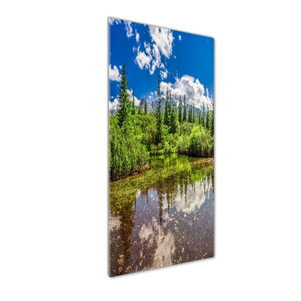 Cuadro decorativo en cristal con canto pulido vertical Lago en las montañas