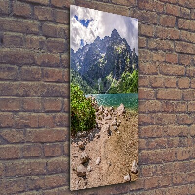 Fotocuadro de cristal elegante para hogar vertical Lago en las montañas