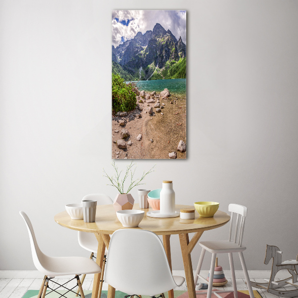 Fotocuadro de cristal elegante para hogar vertical Lago en las montañas