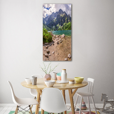 Fotocuadro de cristal elegante para hogar vertical Lago en las montañas