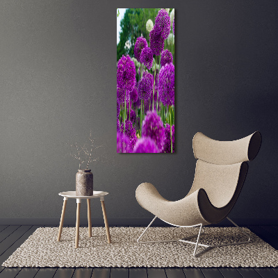 Fotocuadro de cristal elegante para hogar vertical flores de ajo