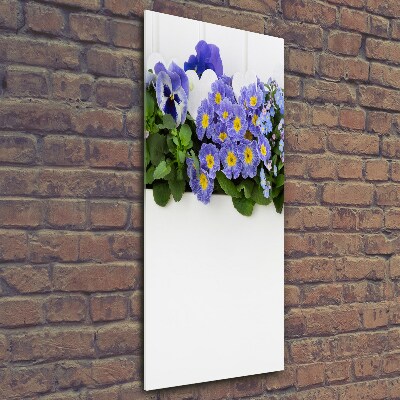 Cuadro de cristal moderno efecto brillo vertical flores moradas