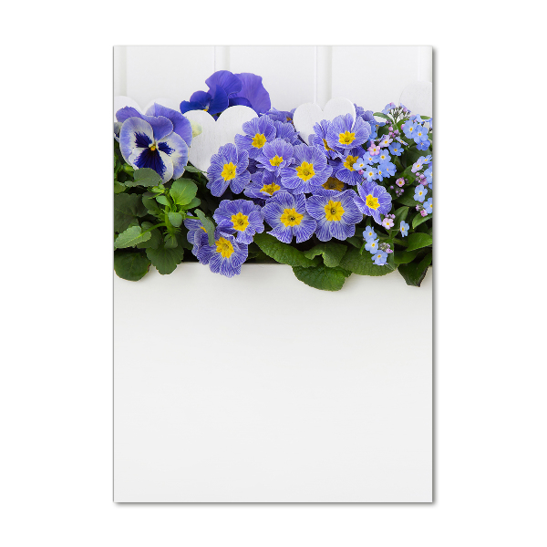 Cuadro de cristal moderno efecto brillo vertical flores moradas