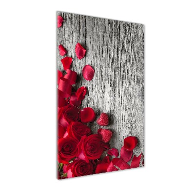 Cuadro de vidrio templado 4mm para pared vertical rosas rojas