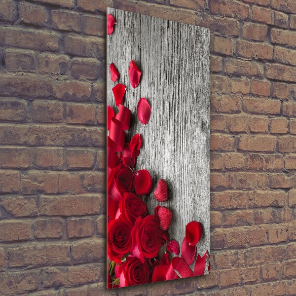 Cuadro de vidrio templado 4mm para pared vertical rosas rojas