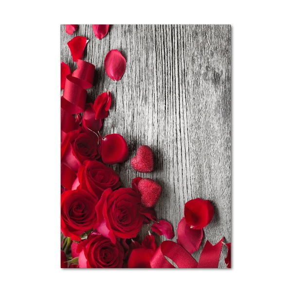Cuadro de vidrio templado 4mm para pared vertical rosas rojas