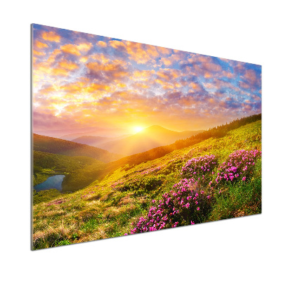 Panel antisalpicaduras Atardecer en la montaña