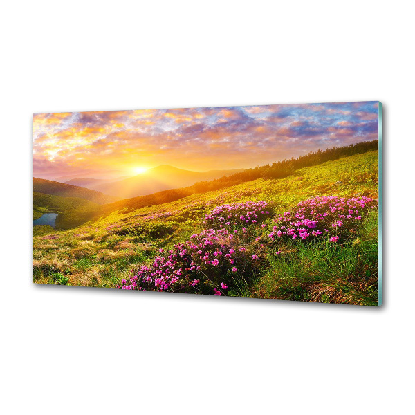 Panel antisalpicaduras Atardecer en la montaña