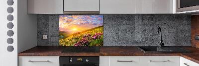 Panel antisalpicaduras Atardecer en la montaña