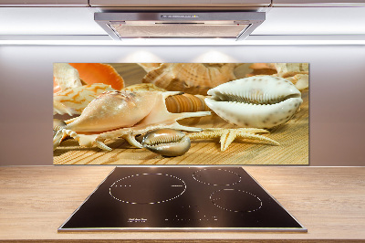 Panel antisalpicaduras Conchas sobre madera