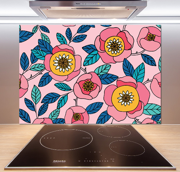 Panel de pared de cocina flores rosas