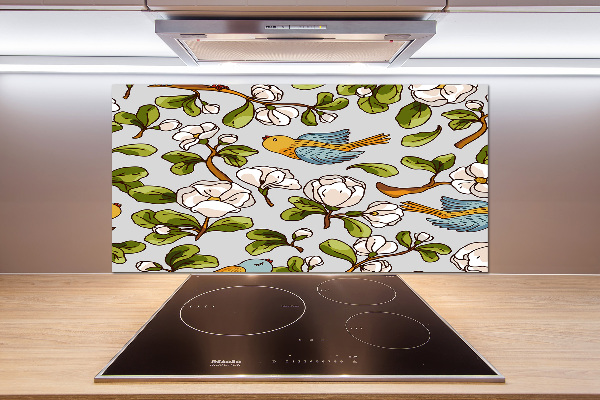 Panel antisalpicaduras Flores y pájaros