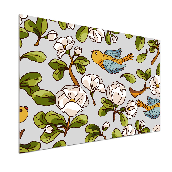 Panel antisalpicaduras Flores y pájaros