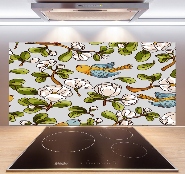 Panel antisalpicaduras Flores y pájaros