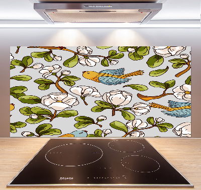 Panel antisalpicaduras Flores y pájaros