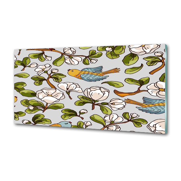 Panel antisalpicaduras Flores y pájaros